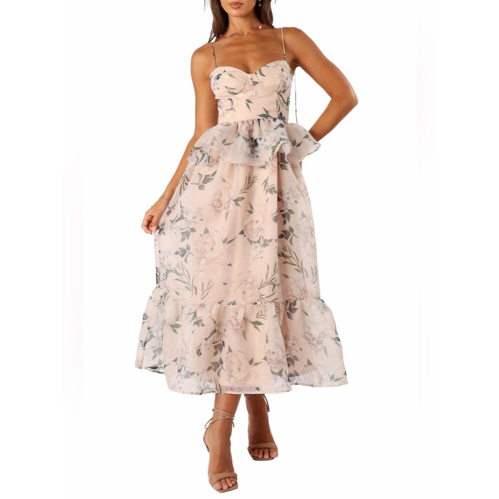 Petal & Pup Kennie Floral Print Midi Dress | Pink Floral | Size Small
